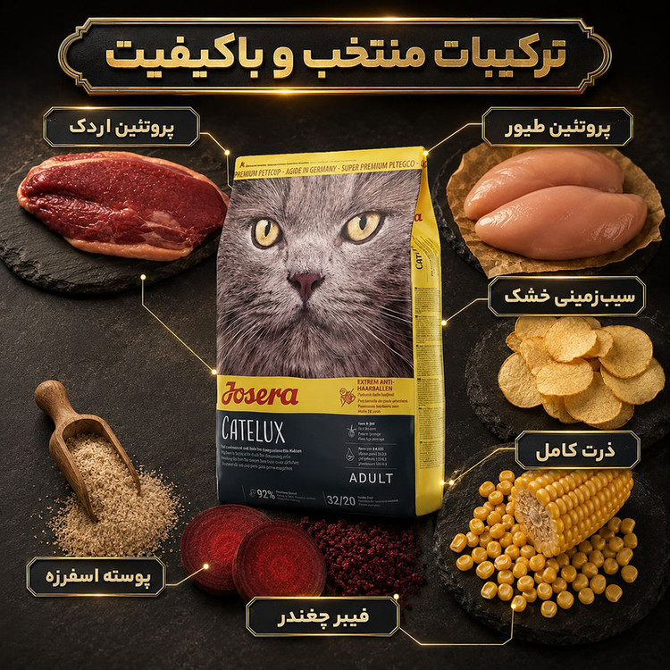 غذای خشک گربه جوسرا مدل Catelux مناسب سلامت پوست و مو وزن ۱ کیلوگرم